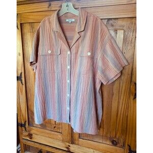 Madewell Stripe Stretch Cotton & Linen Camp Shirt Sz XXL